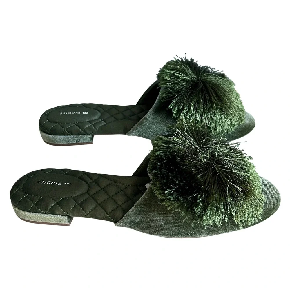 Birdies Green Pom-Pom Slide Flats